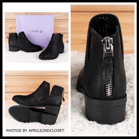 STEVE MADDEN GIRL BLACK BOOTIES ANKLE BOOTS A2C - Picture 4 of 8